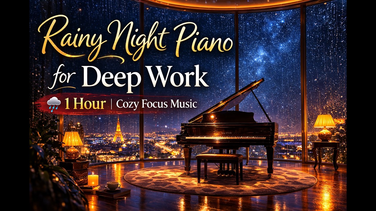 4K Rainy Night Piano for Deep Work 🌧️ | 1 Hour Cozy Focus Music
