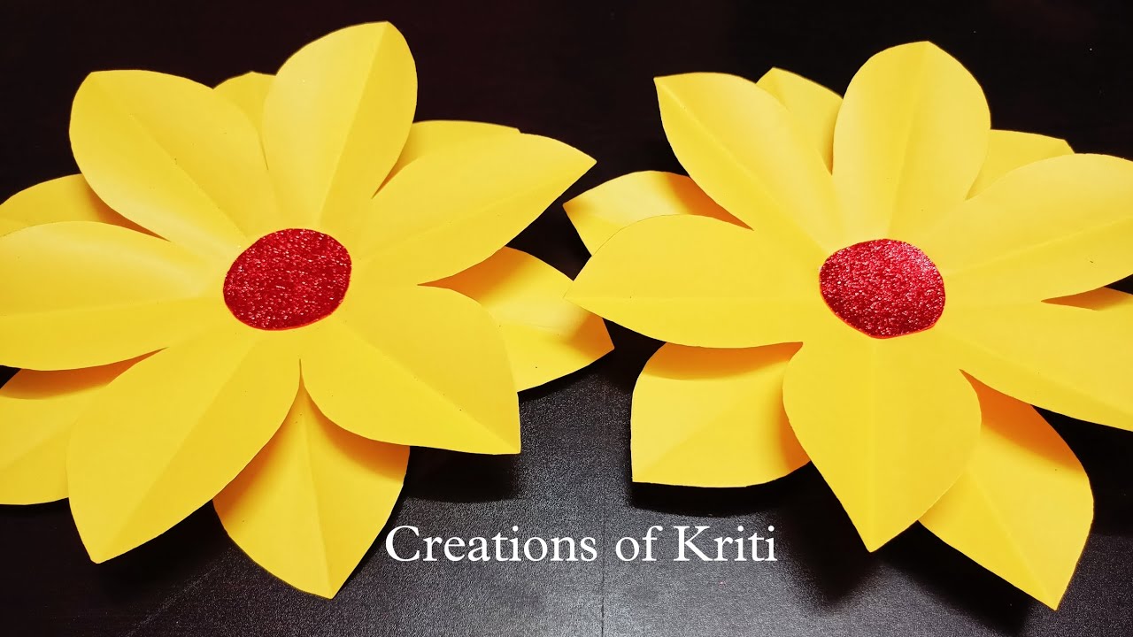 Big yellow colour paper flower | simple paper flower | yellow day craft | how to make a paper flower