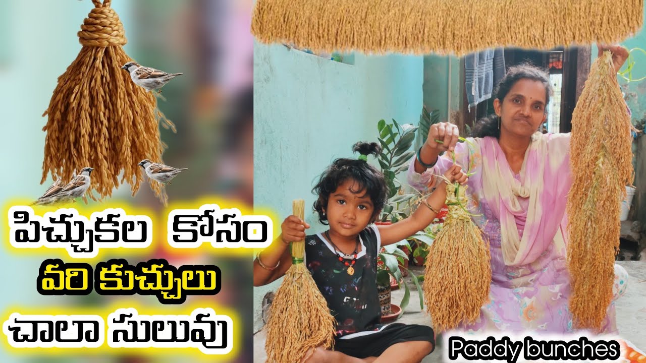  గ్రామీణ పద్ధతిలో పక్షుల ఆహారం/ వరి కుచ్చులు తయారీ చాలా సులువు #paddybunches # Birds food 