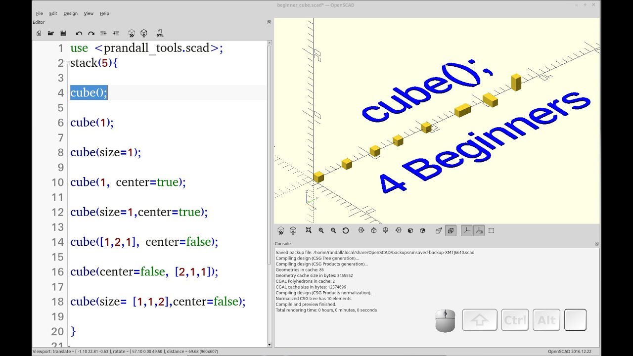 OpenSCAD Tutorial Cube - Beginnners
