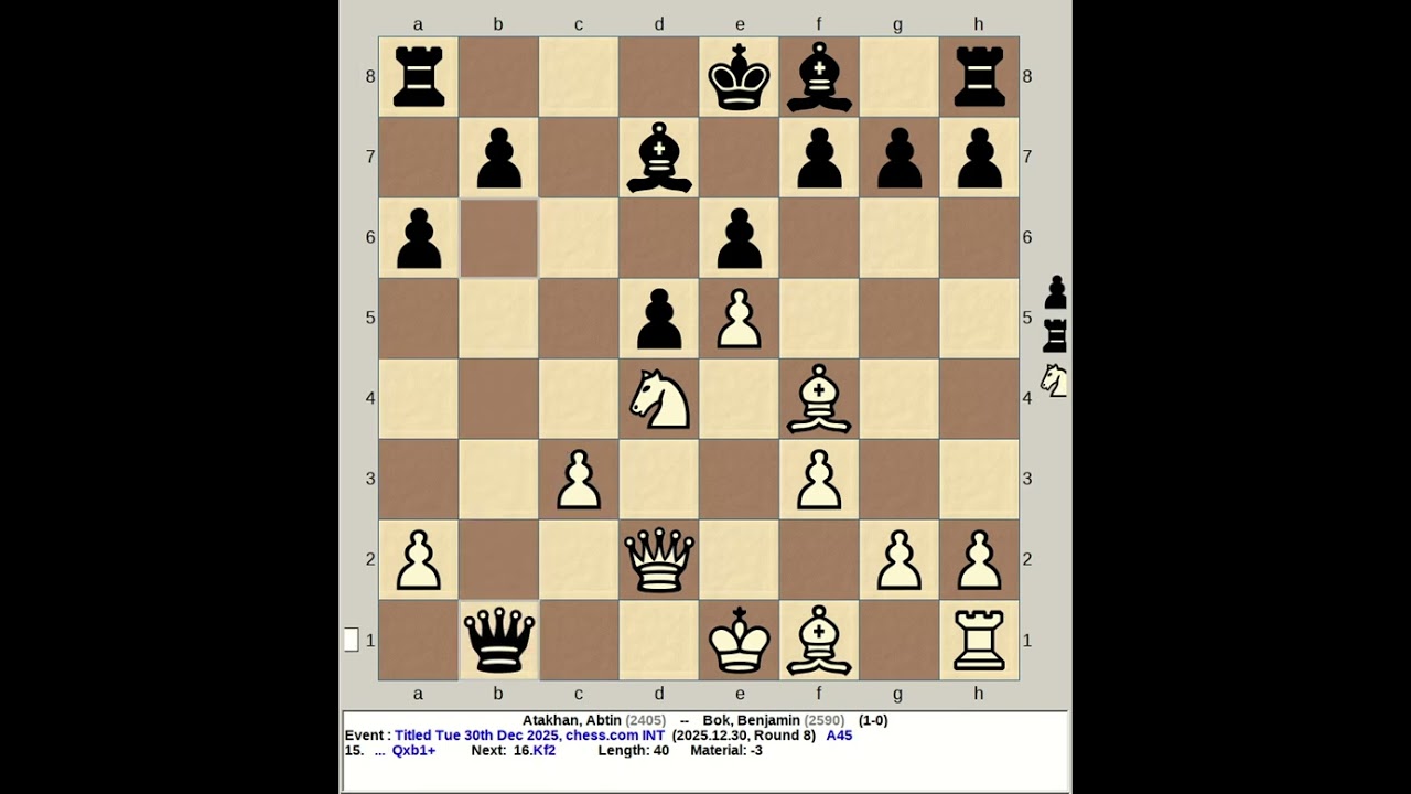 Atakhan, Abtin vs Bok, Benjamin | Titled Tuesday 30th December 2025, chess com INT