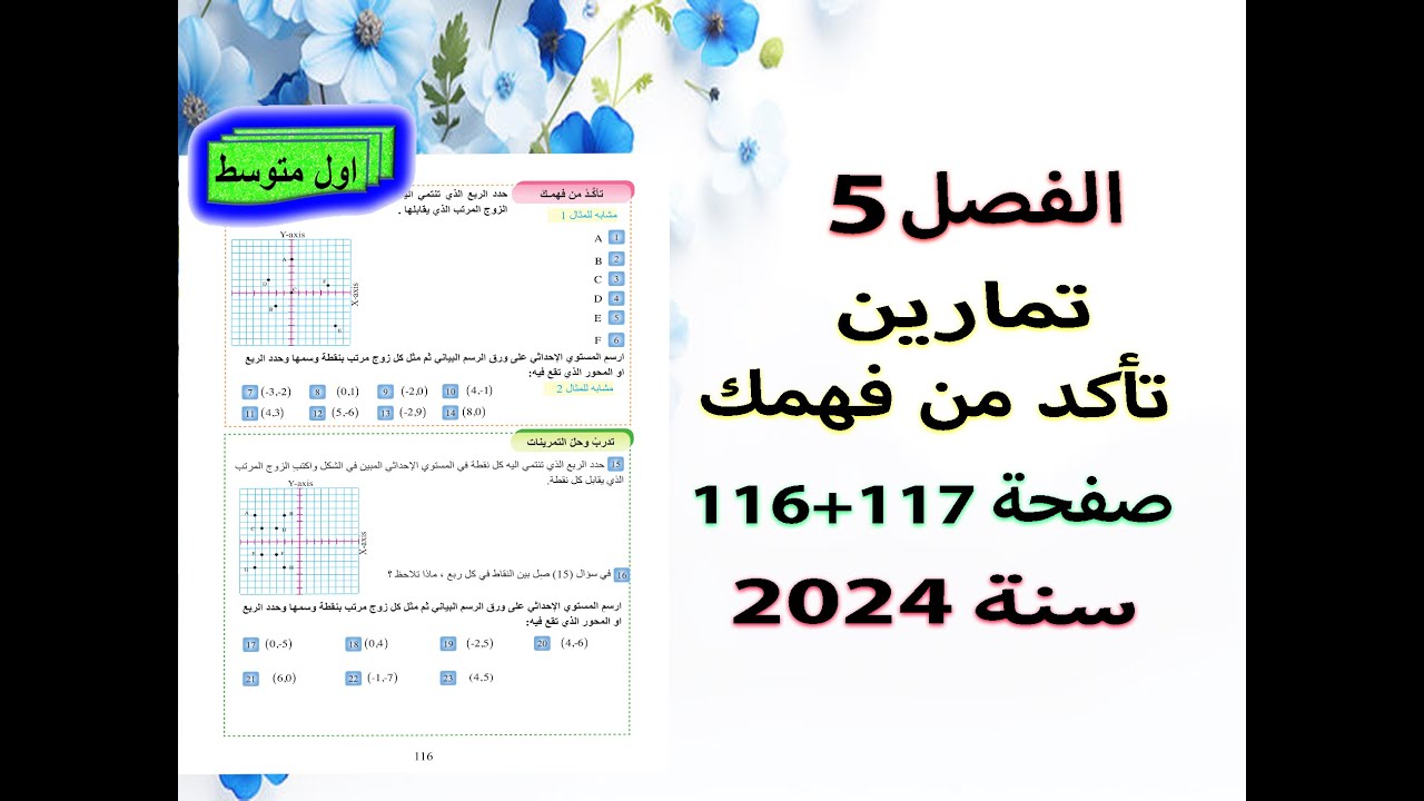 الفصل 5 تمارين تاكد من فهمك  صفحة 116+117 رياضيات الاول متوسط