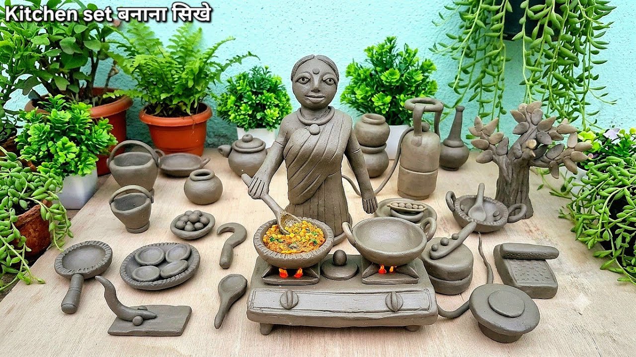 Как сделать миниатюрный кухонный набор из полимерной глины своими руками | Урок по лепке из глины...