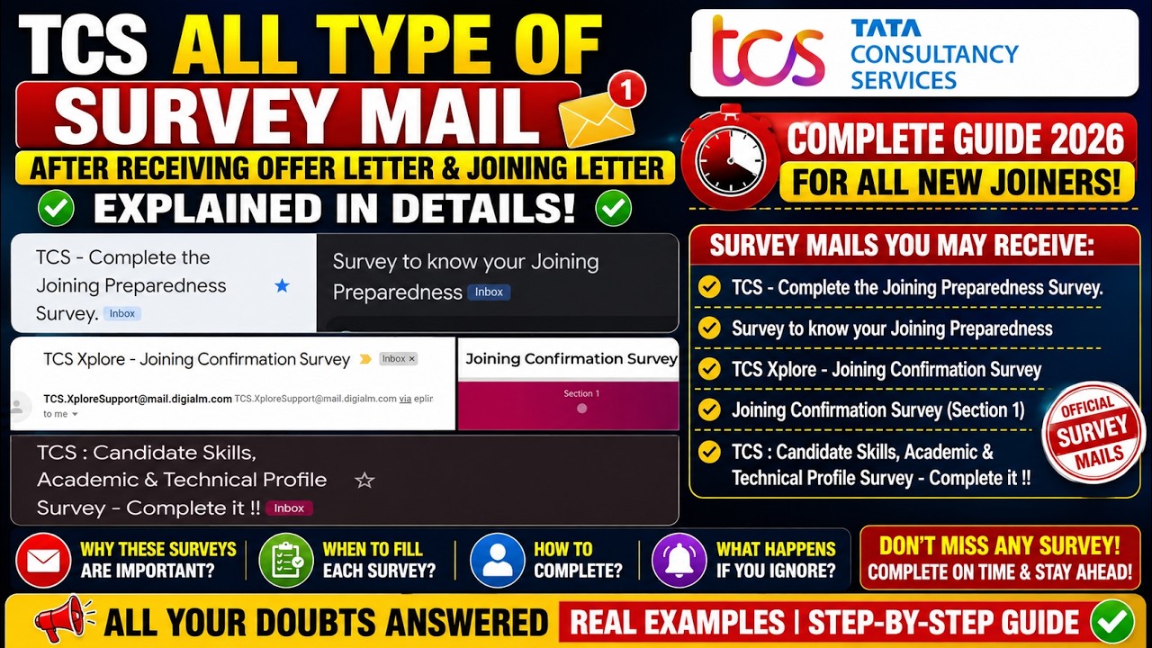 TCS Joining Survey Mail 2026 | All Types of Survey After Offer & Joining Letter | JRS, JPS, JCS, JPS