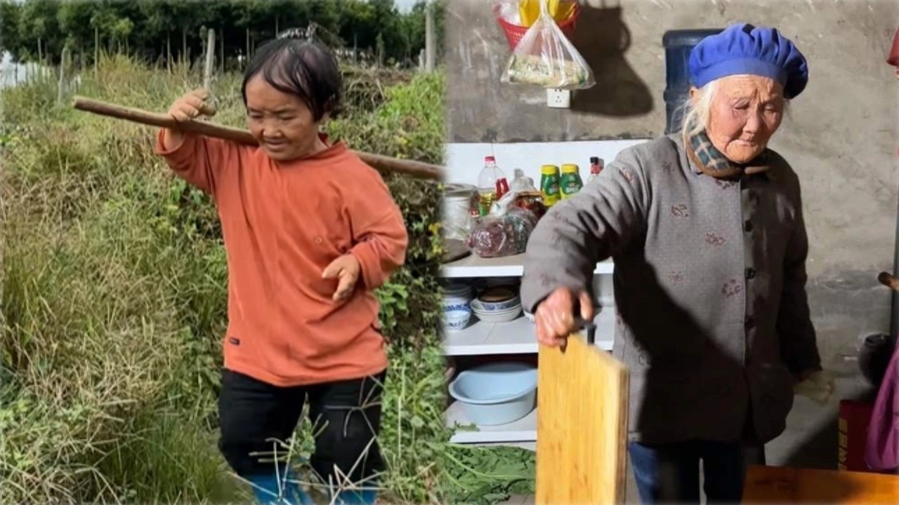 矮人宋姐去地里干活回来晚了 ，90岁妈妈把饭都做好了，幸福就是很简单！