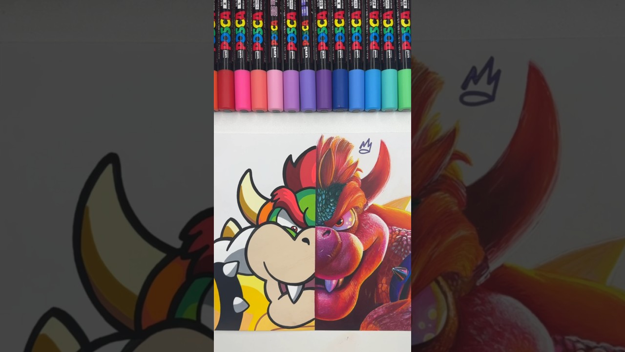 Drawing BOWSER Cartoon 🆚 Realism #satisfying
