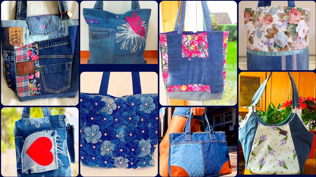 7O +STUNNING DENIM HANDMADE UPCYCLING DESIGN TOTE BAGS FOR GIRLS