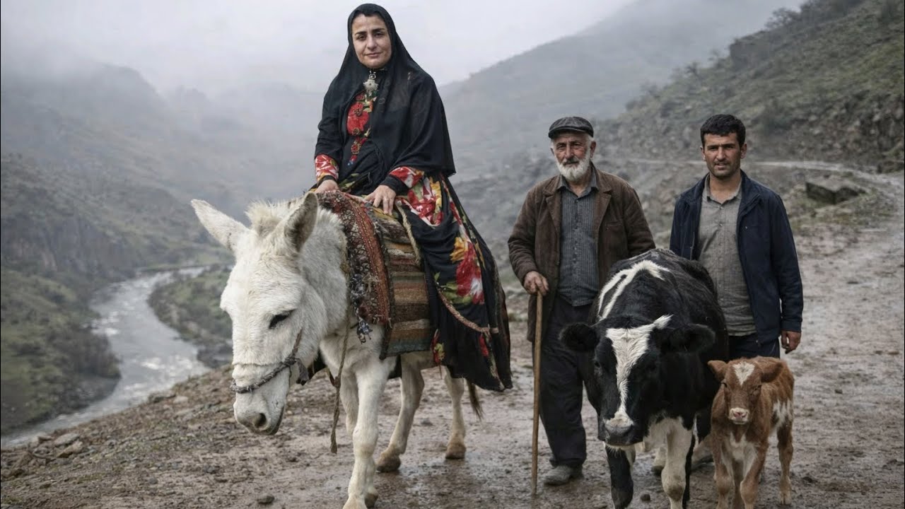 Riding a Donkey Through Village Roads in Iran