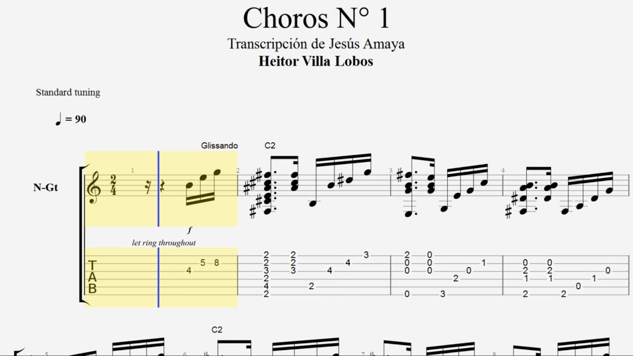 Choro N°1 - Heitor Villa Lobos - Tablatura por Jesús Amaya...