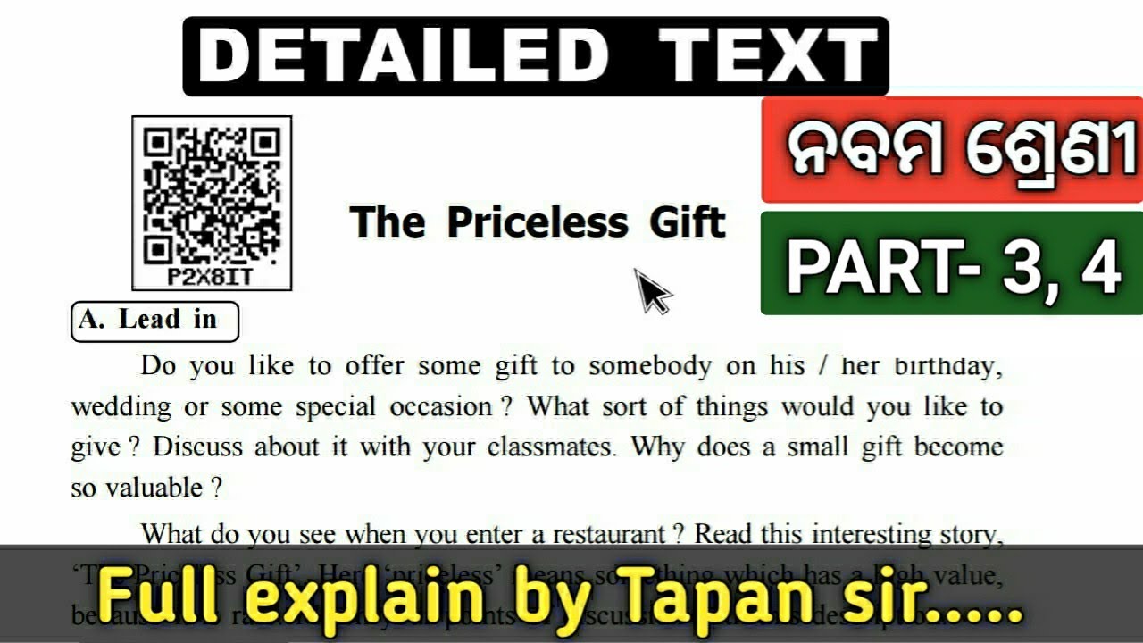 The Priceless gift 🎁 Class 9 English part 3 & 4 discussion by Tapan sir @OdishaprimarySchool