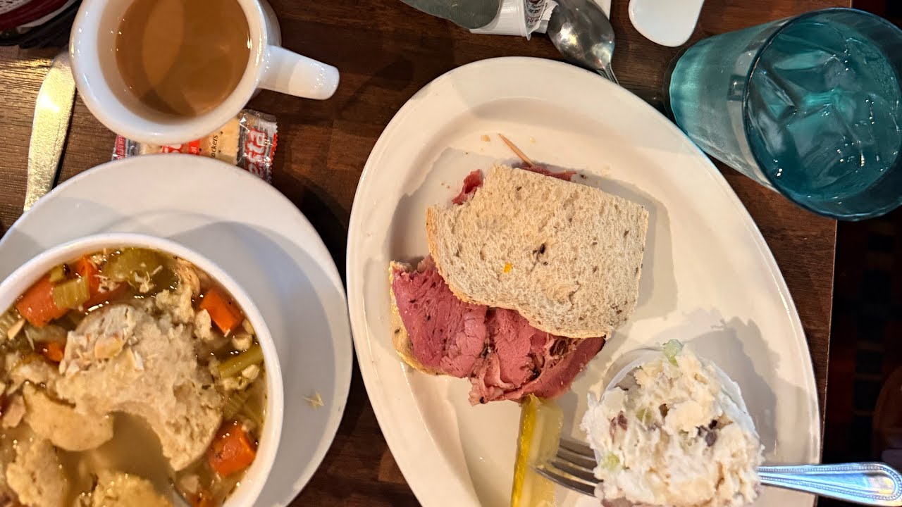 Sherman’s Bakery Deli Cafe Taste of NY in Palm Desert Springs CA Bagels matza ball soup & pastrami 
