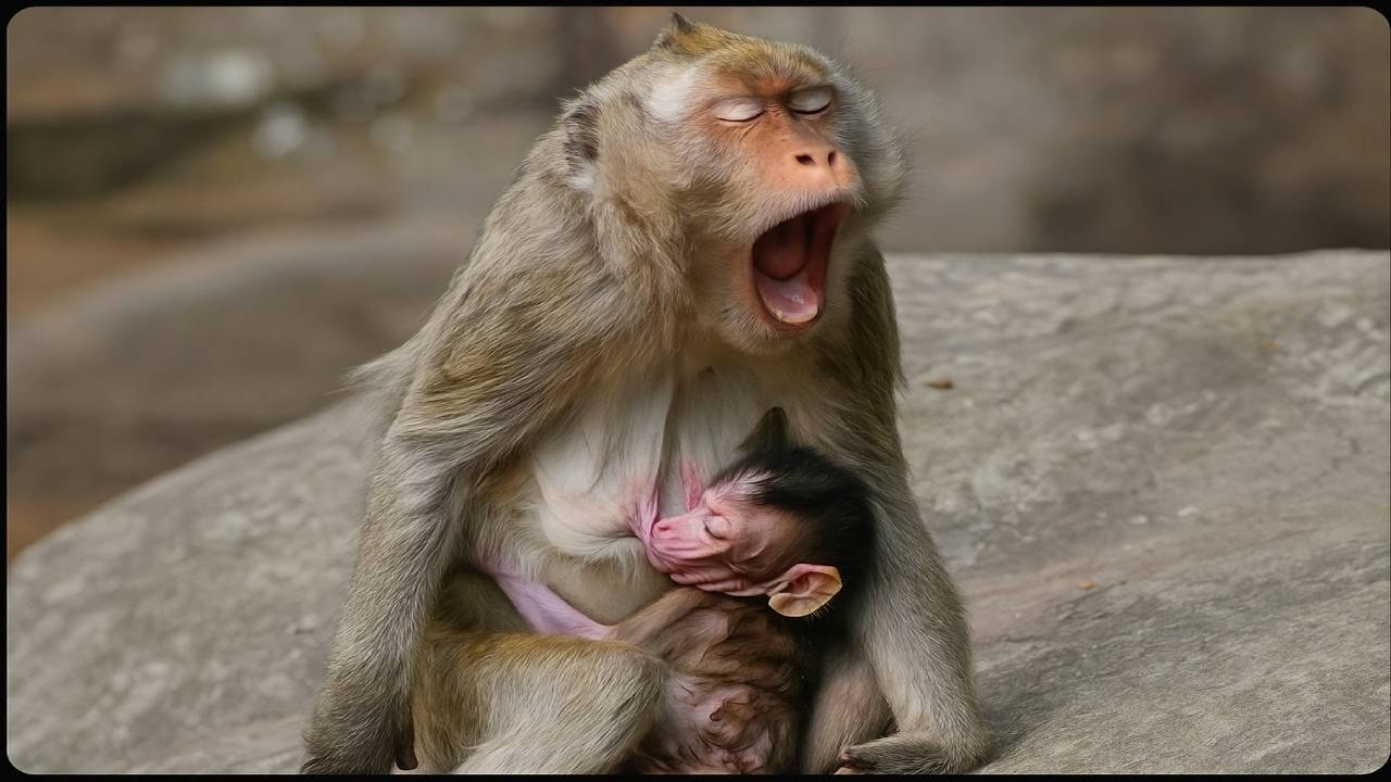 Aww So Adorable! Baby Monkey Relaxing in Mom’s Loving Arms 🥹🐒