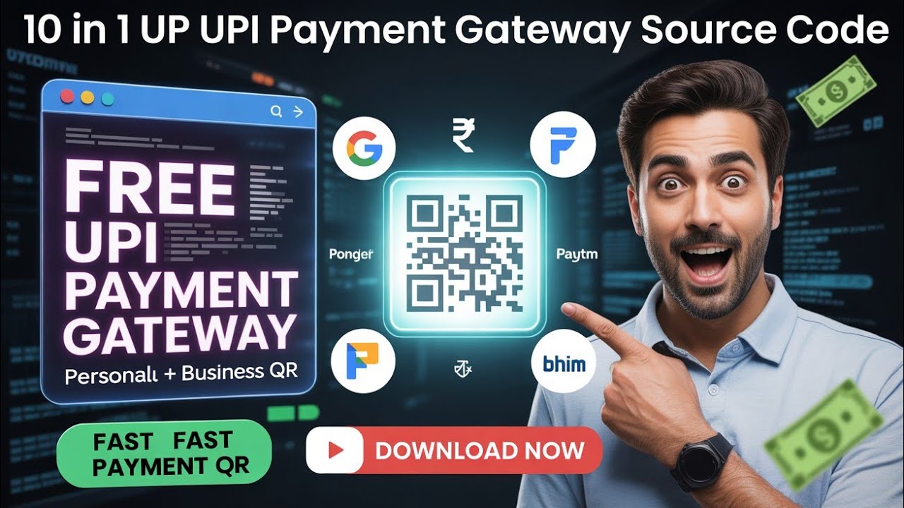 New 10 in 1 UPI Payment Gateway Source code Download | Fast UPI Payment, Personal QR + Business QR