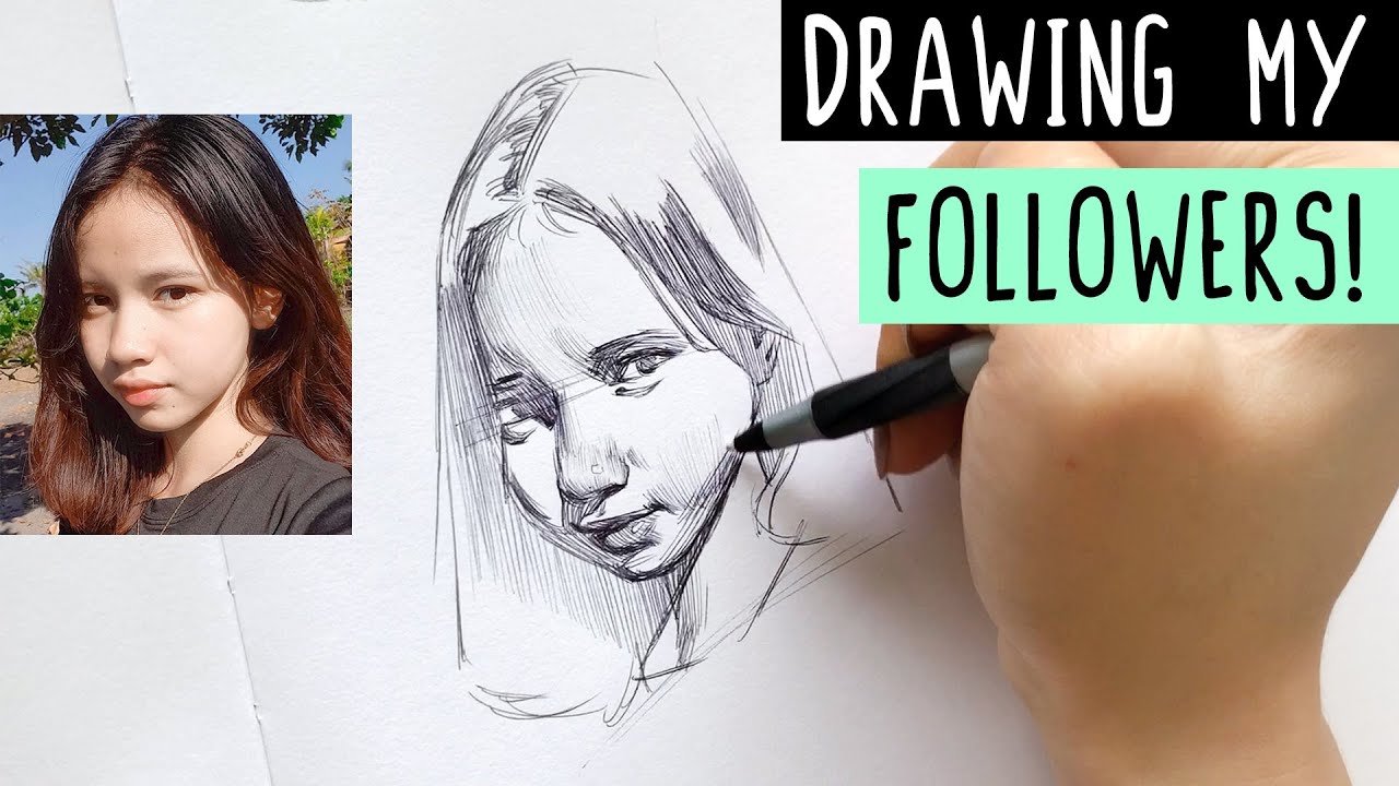 Drawing my followers!:D Portrait Drawing DEMO! #drawmechrishong