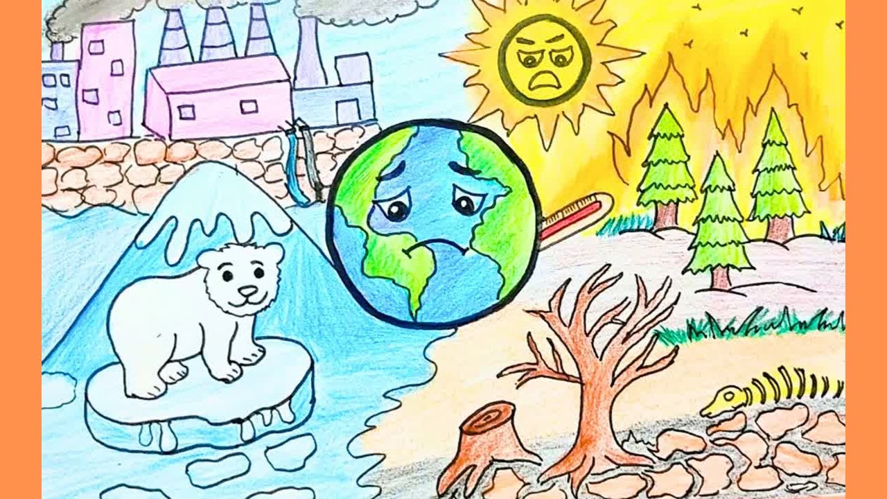Stop Global Warming Poster Drawing || Stop Pollution drawing step by step || Save Earth drawing easy