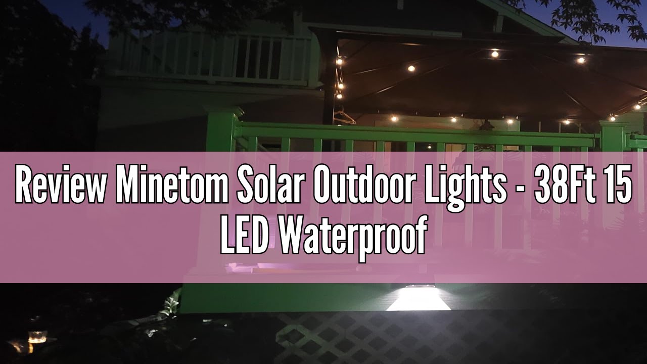 Review Minetom Solar Outdoor Lights - 38Ft 15 LED Waterproof Solar String Lights with USB Port and C