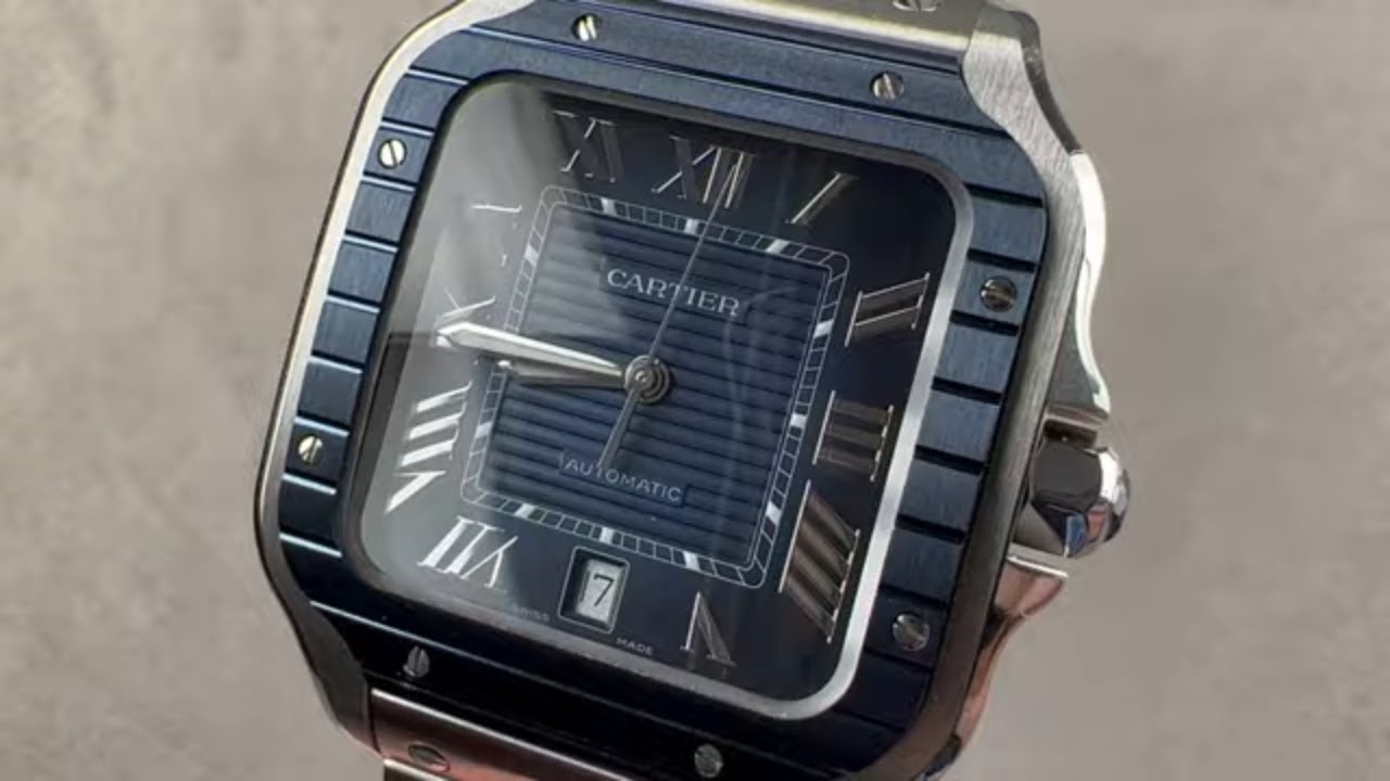 Cartier Santos De Cartier z niebieskim bezelem, model duży, model WSSA0048 z 2022 roku &ndash; recenzja...
