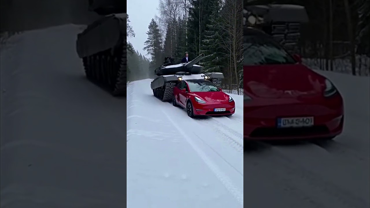 В Латвии танк раздавил новую Tesla Model Y &mdash; шок 😳