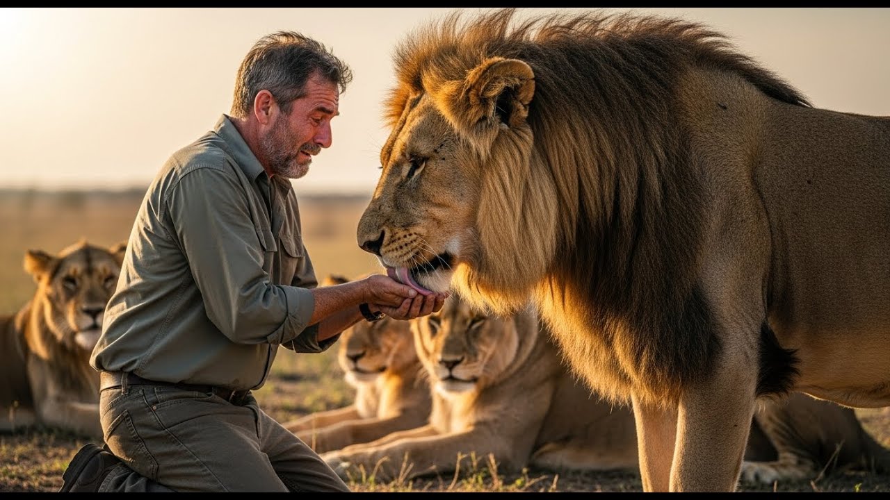 After saving a trapped cub a vet is surrounded by 20 lions what happens next is breathtaking