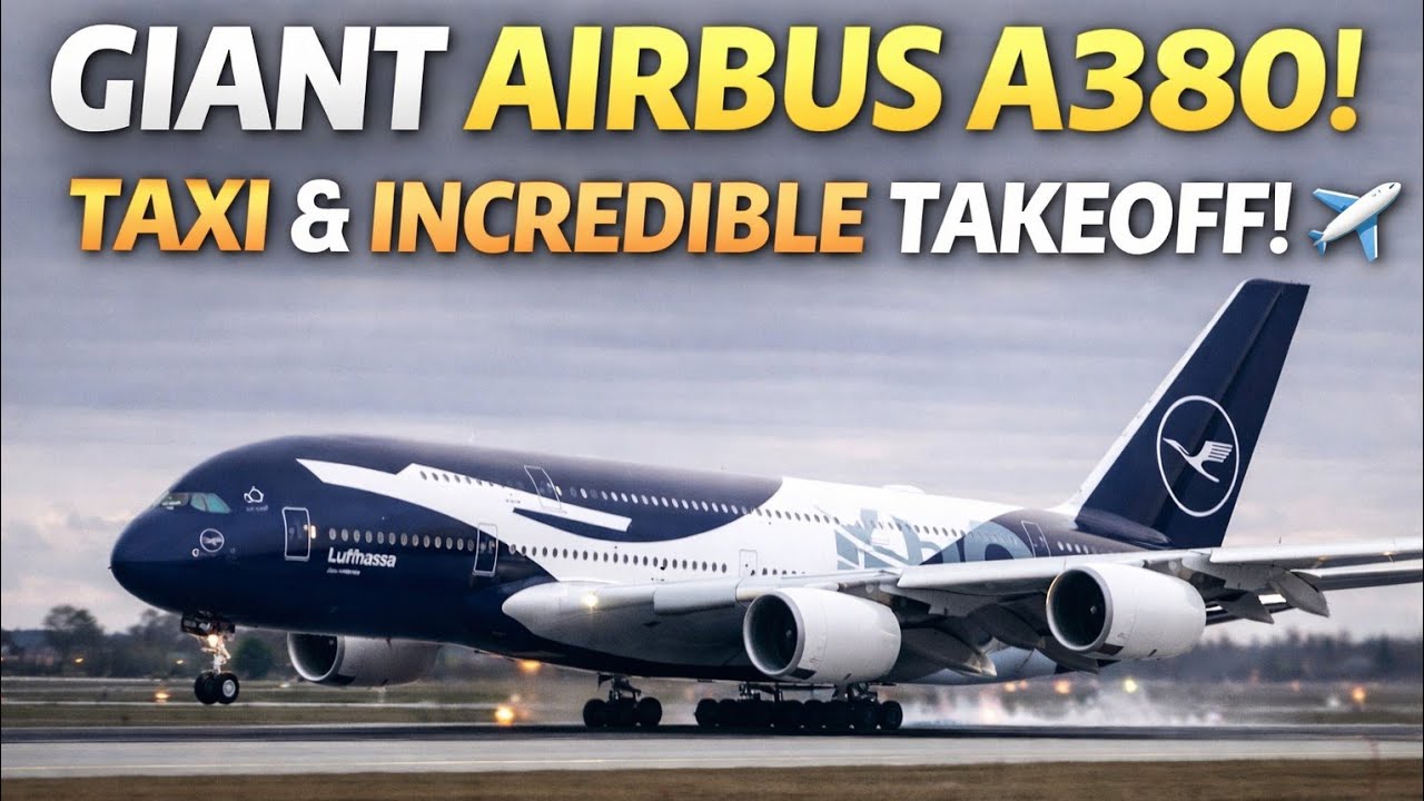 Giant Airbus A380 Taxiing & Powerful Takeoff – Amazing Engine Sound! ✈️