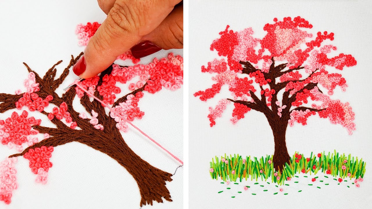 CÓMO BORDAR ÁRBOL DE CEREZO PASO A PASO