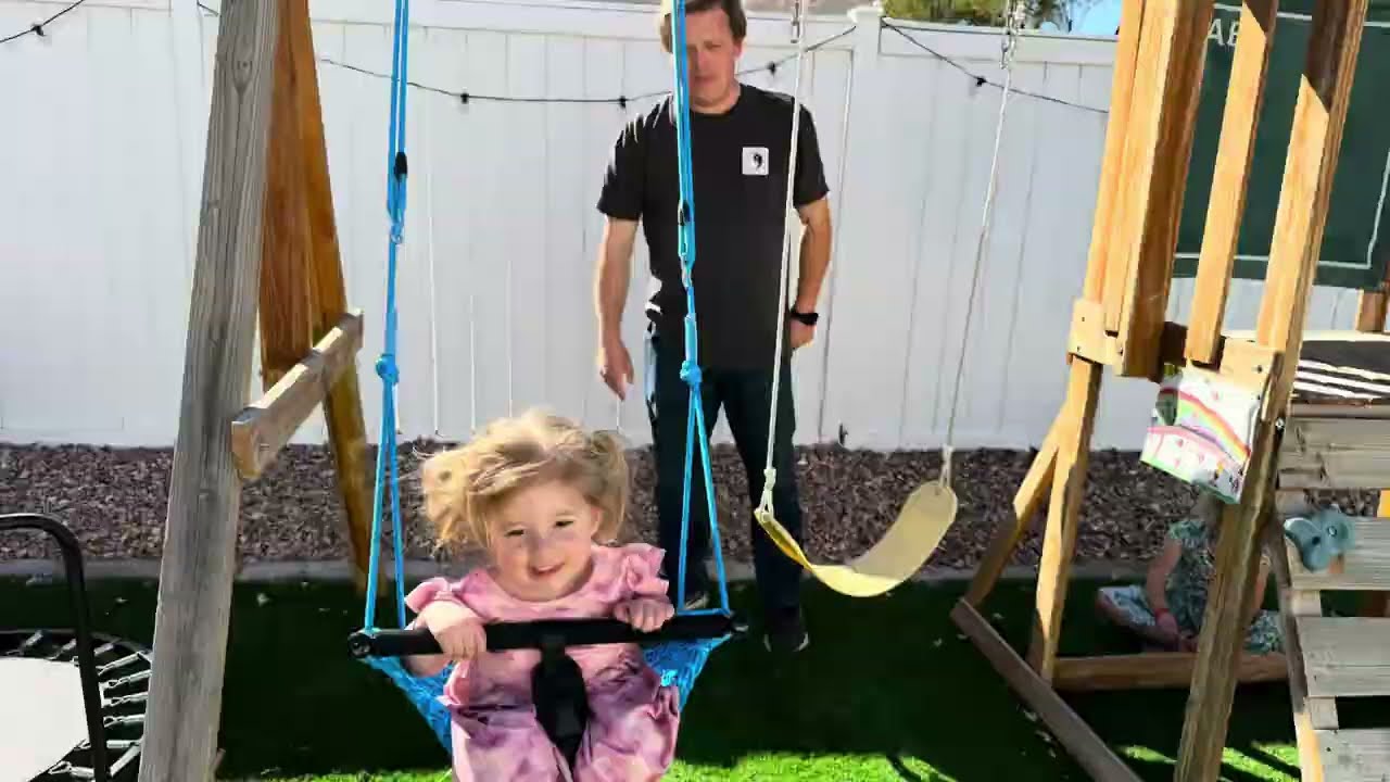 Swing fits my baby and my 7yo. Easy to set up and adjust- 2-in-1Baby Swing - Adjustable Rope Swing