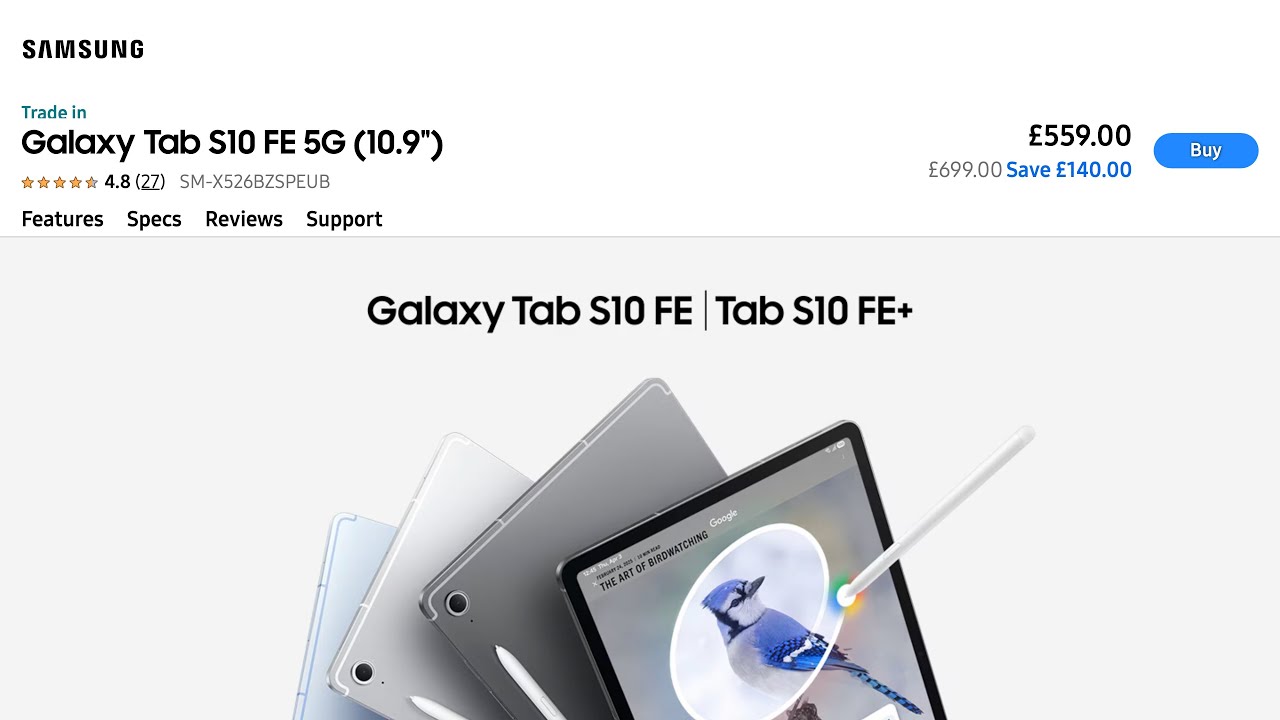 Galaxy Tab S10 FE 10.9a 5G Tablet | Specs | Samsung UK · Samsung.com · 2026