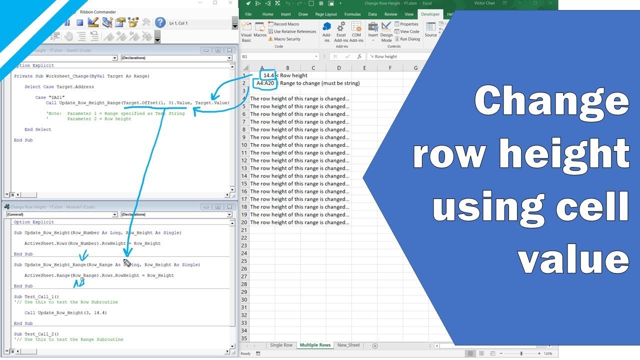 Учебник Excel: использование VBA для мгновенного изменения высоты строки в зависимости от значени...
