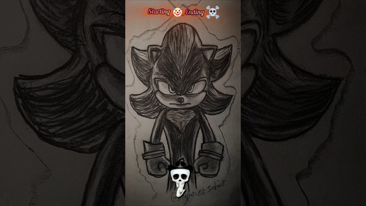 Drawing Shadow Starting 🤡 ❌ Ending☠️ from Sonic 😎#shadow #art #drawing #shorts
