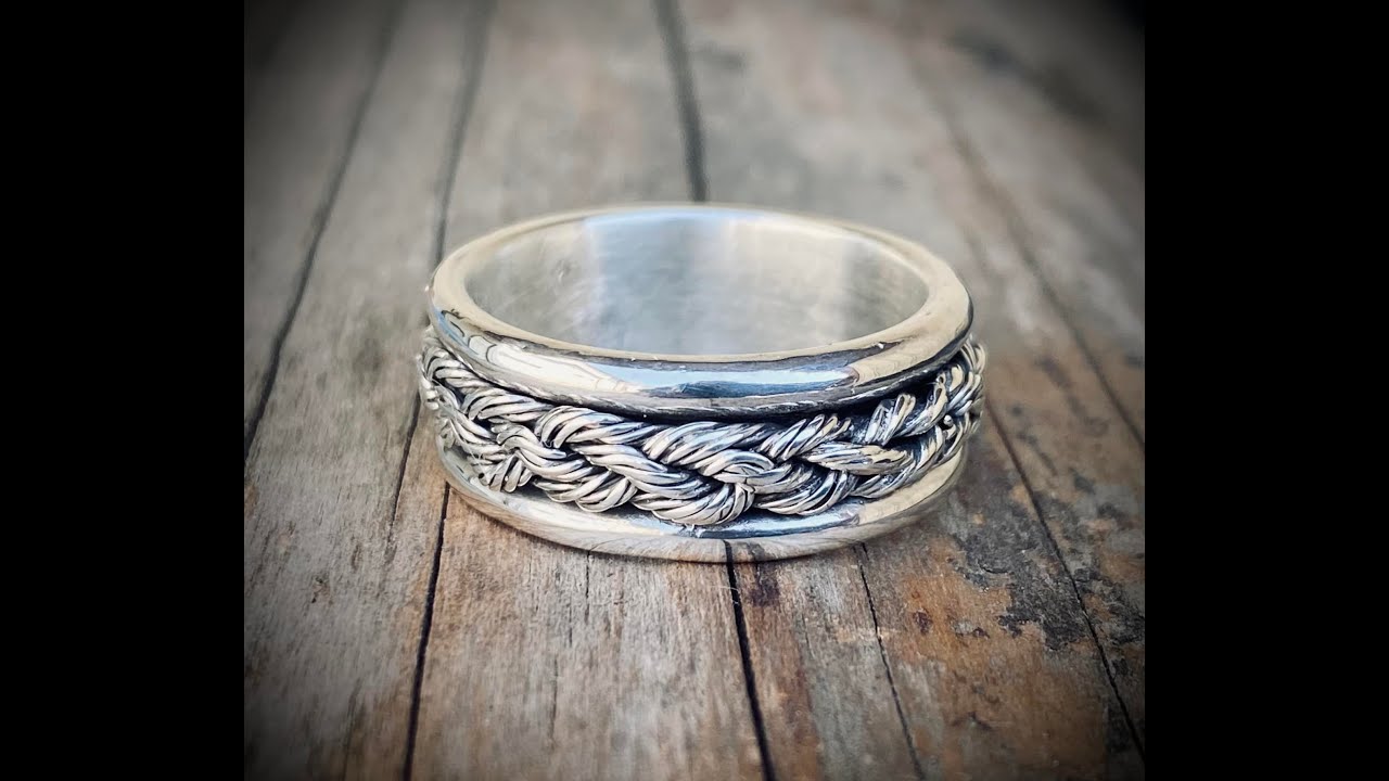 Sterling silver braided rope band ring - Flatwearable Artisan Jewelry
