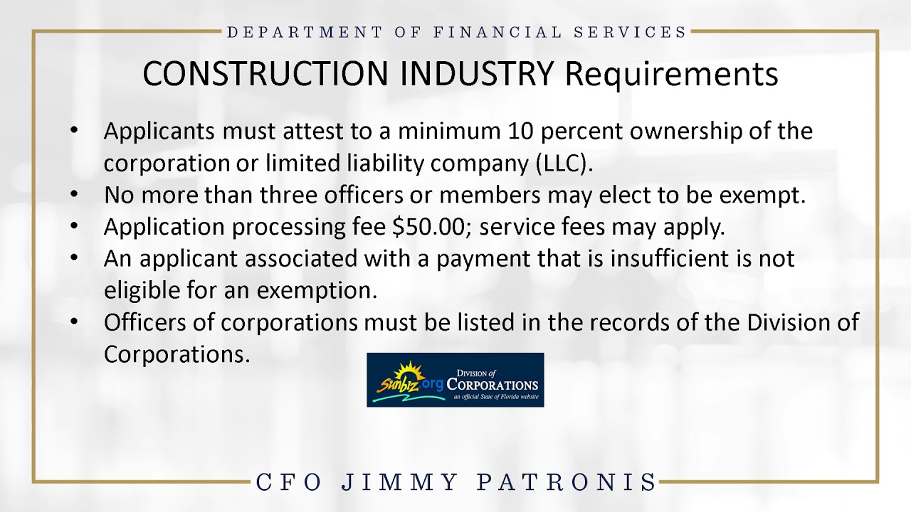 Workers Comp Florida Exemption Eligibility module