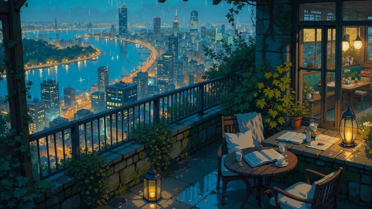 Tokyo Rainy Night Balcony 🌧️ Peaceful City View & Warm Candlelight | Lofi Ambience for Focus & Sleep