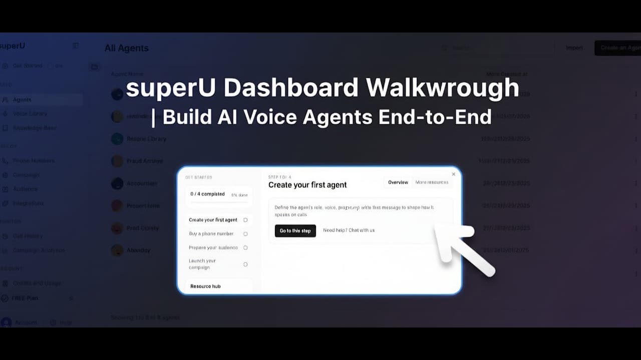 superU Dashboard Walkthrough | Build AI Voice Agents End-to-End