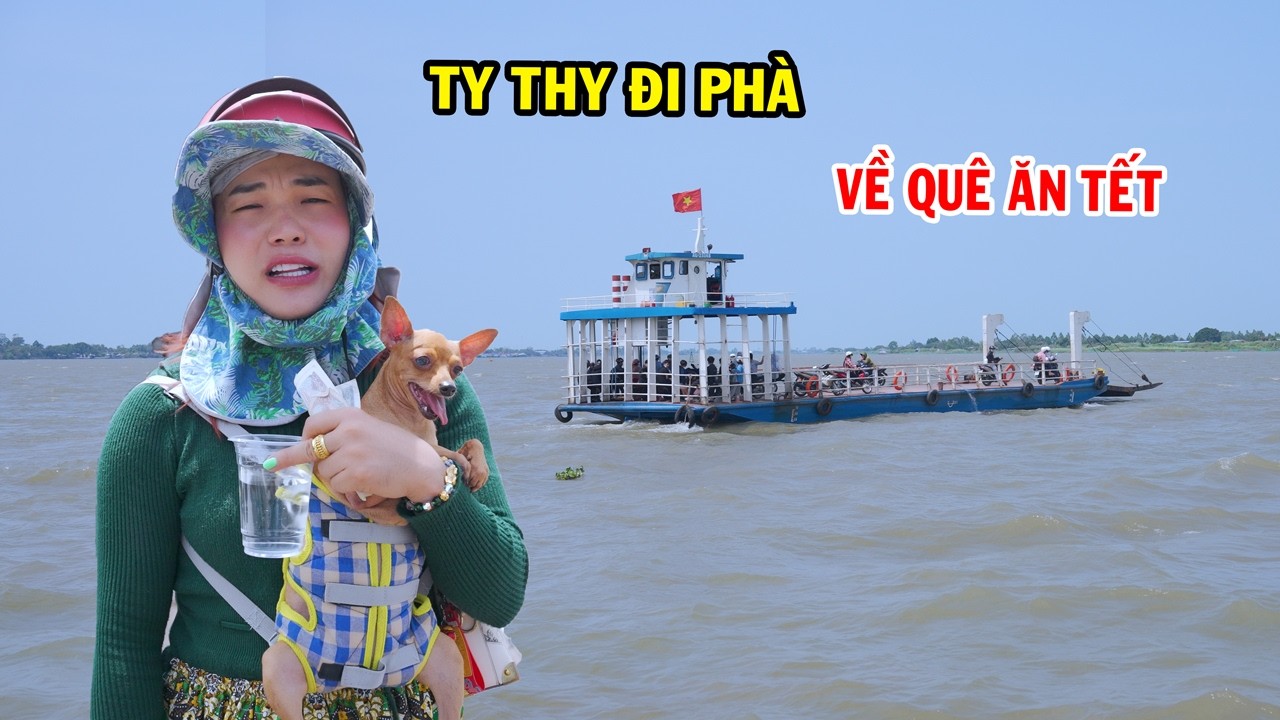 Ty Thy dắt b&eacute; c&uacute;n đi ph&agrave; về qu&ecirc; ăn Tết - Ty Thy Vlog Gỏi đu đủ