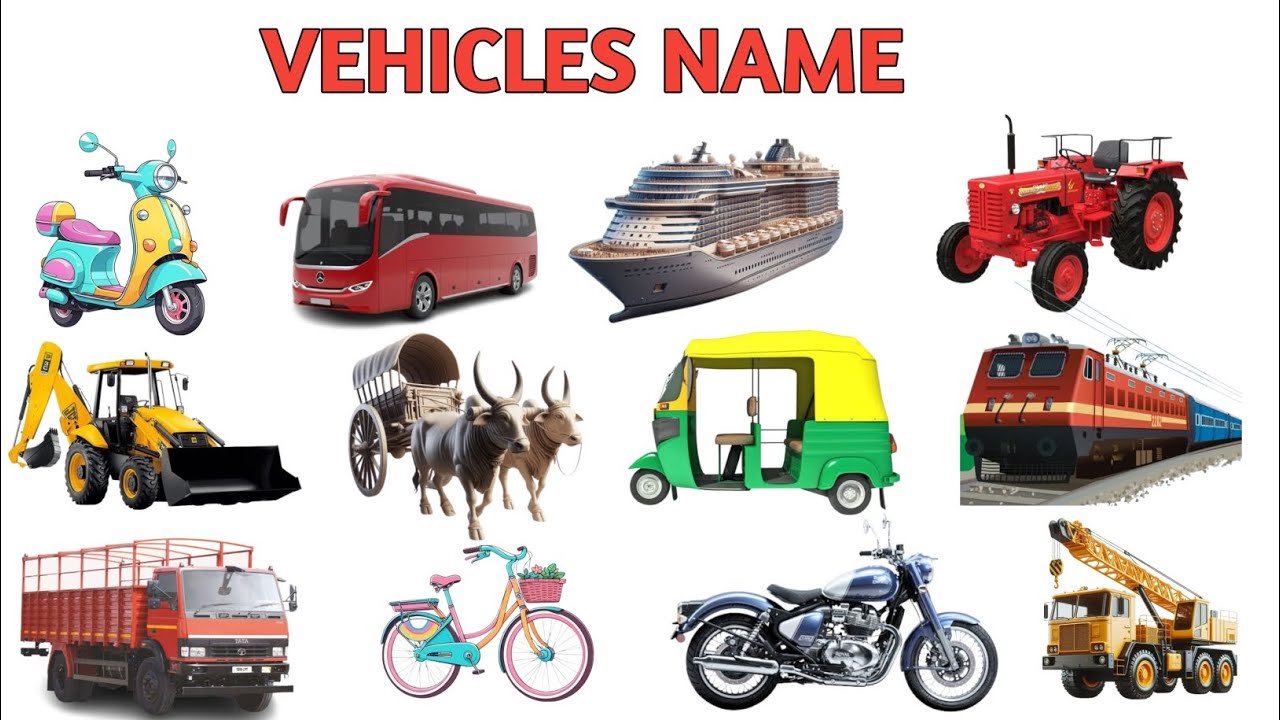20 Vehicle Names in English and Hindi | Vehicles Name for Kids | Car Bus Train Truck Rickshaw