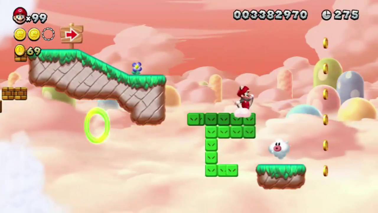 New Super Mario Bros. U - Zuckerwattenwolkenzone-6 - Schlangenblock im Tal des Nebels