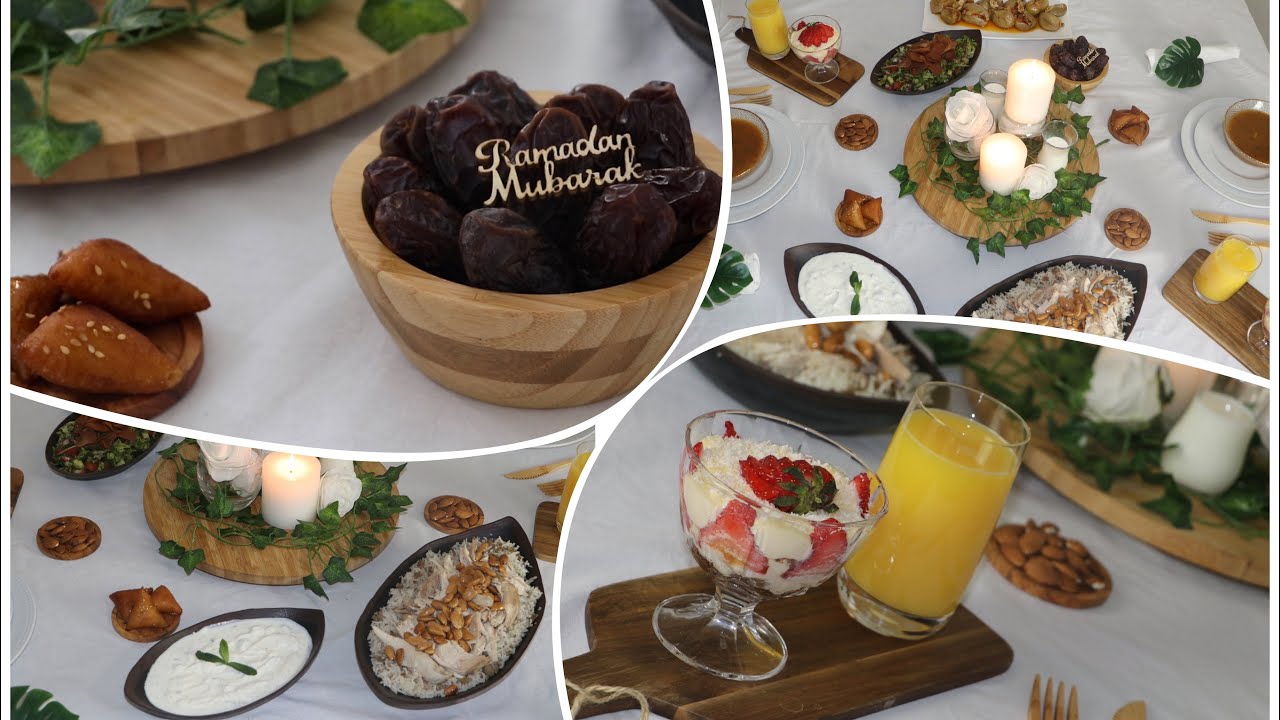 رمضانيات 🌙 طاولة رمضان وصفات ساهلة و سريعة من المطبخ اللبناني. رز عدجاج، فتوش و تحلية الفراولة