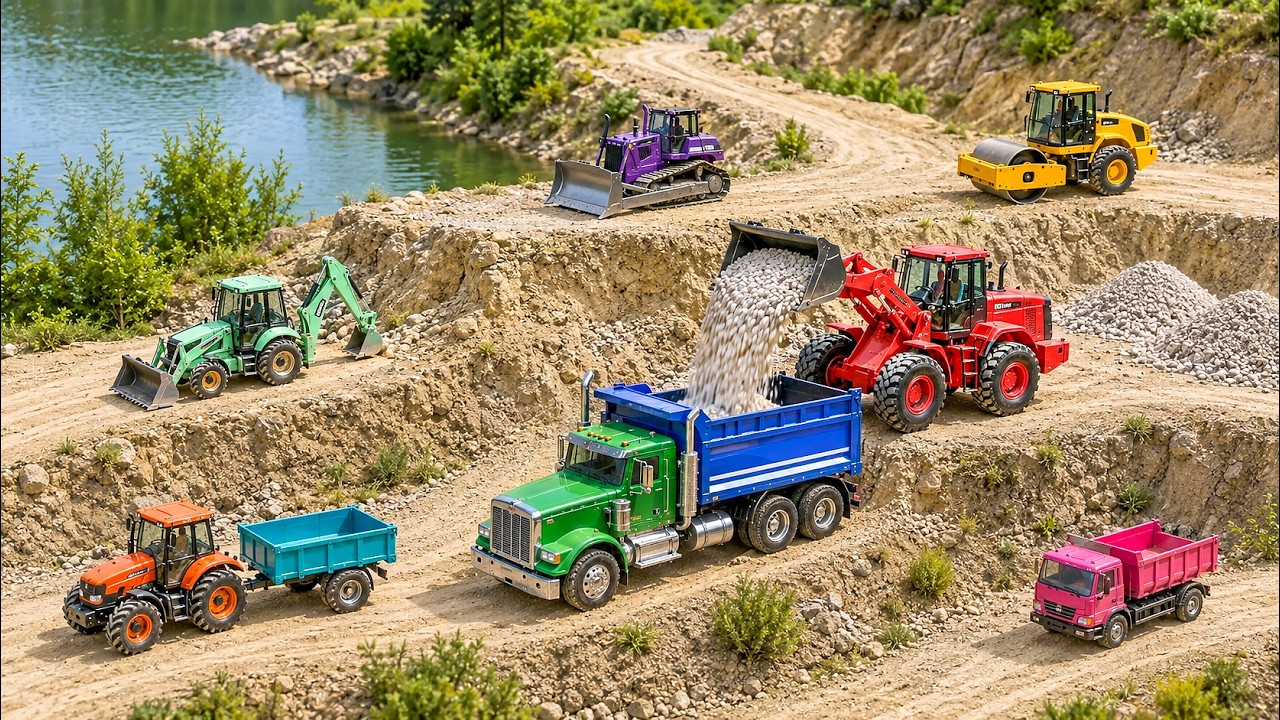 Jcb tractor video | Excavator Loading Stone Dumper Truck  Bolero Dumperin River Water | jcb cartoon