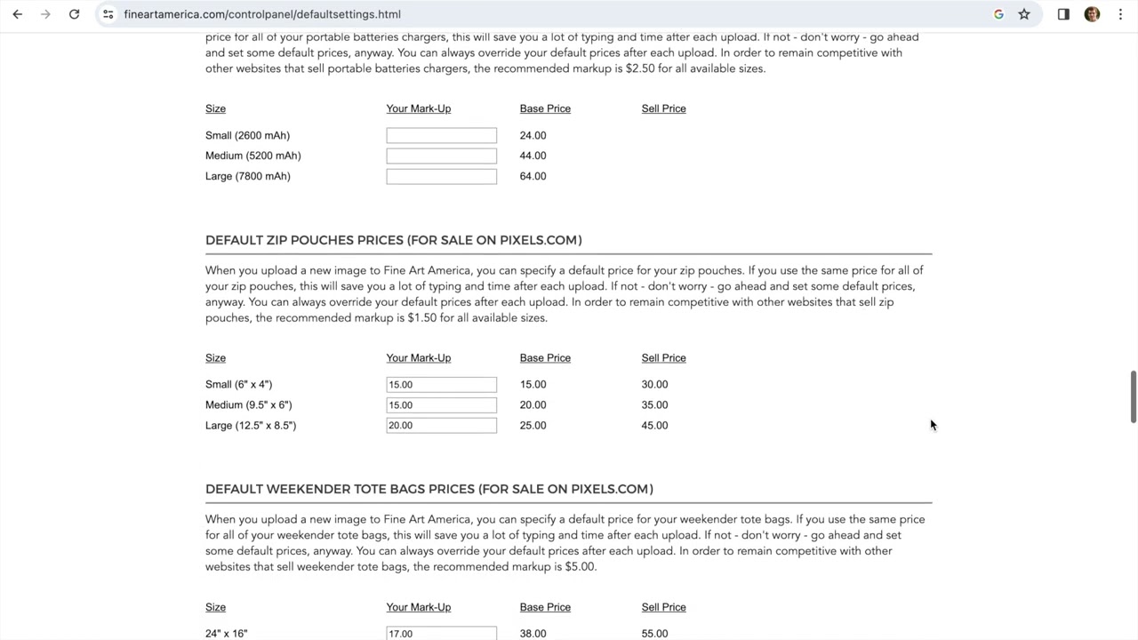 Setting default prices for your images on FineArtAmerica.com and Pixels.com. FineArtAmerica Tutorial
