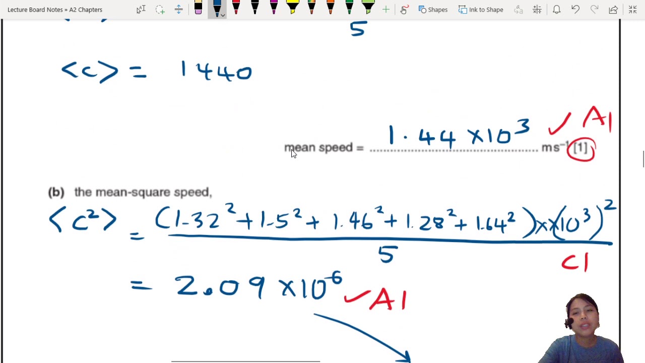 15.2b Ex1 MJ15 P42 Q2 Mean speed, rms and Crms Statistics | A2 Ideal Gas | CAIE A Level 9702 Physics