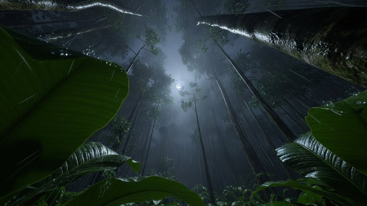 Cinematic Tropical Rainforest Ambience 🌿 Night Canopy Rain & Soft Mist