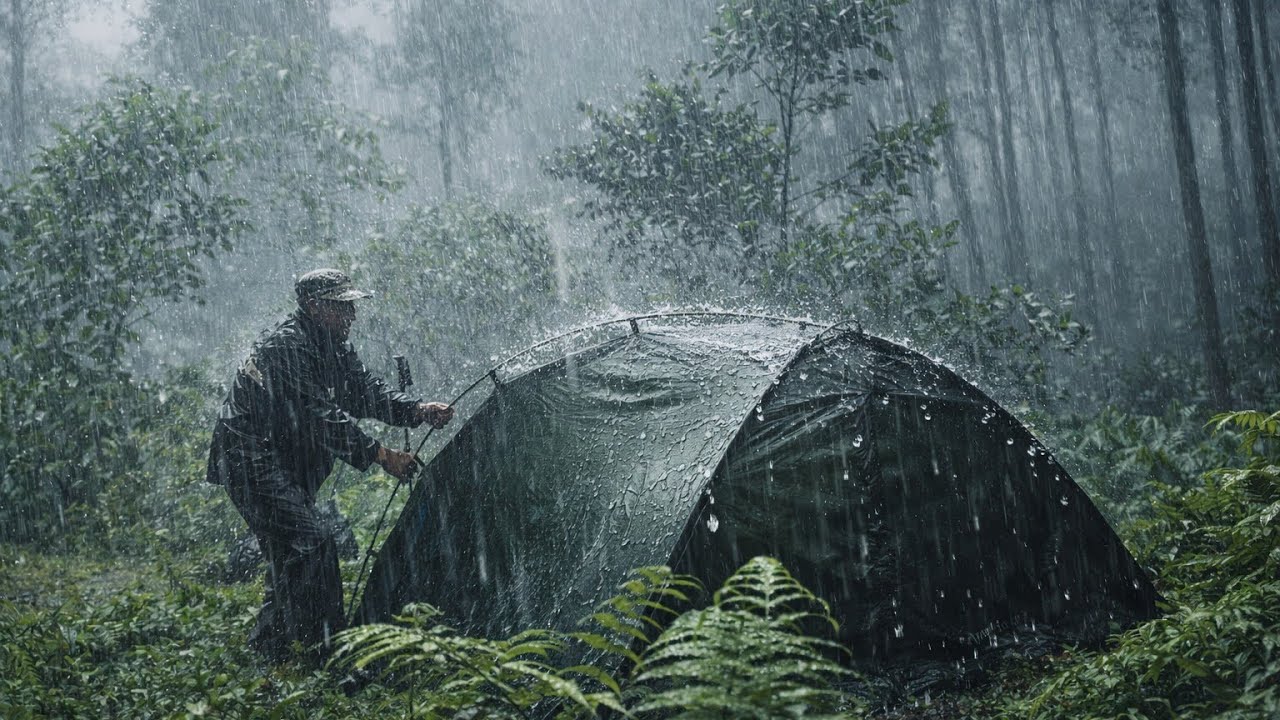 ⛈️Solo Camping in Heavy Rain | Extreme Forest Survival‼️Alone in the Wild: rain storm 