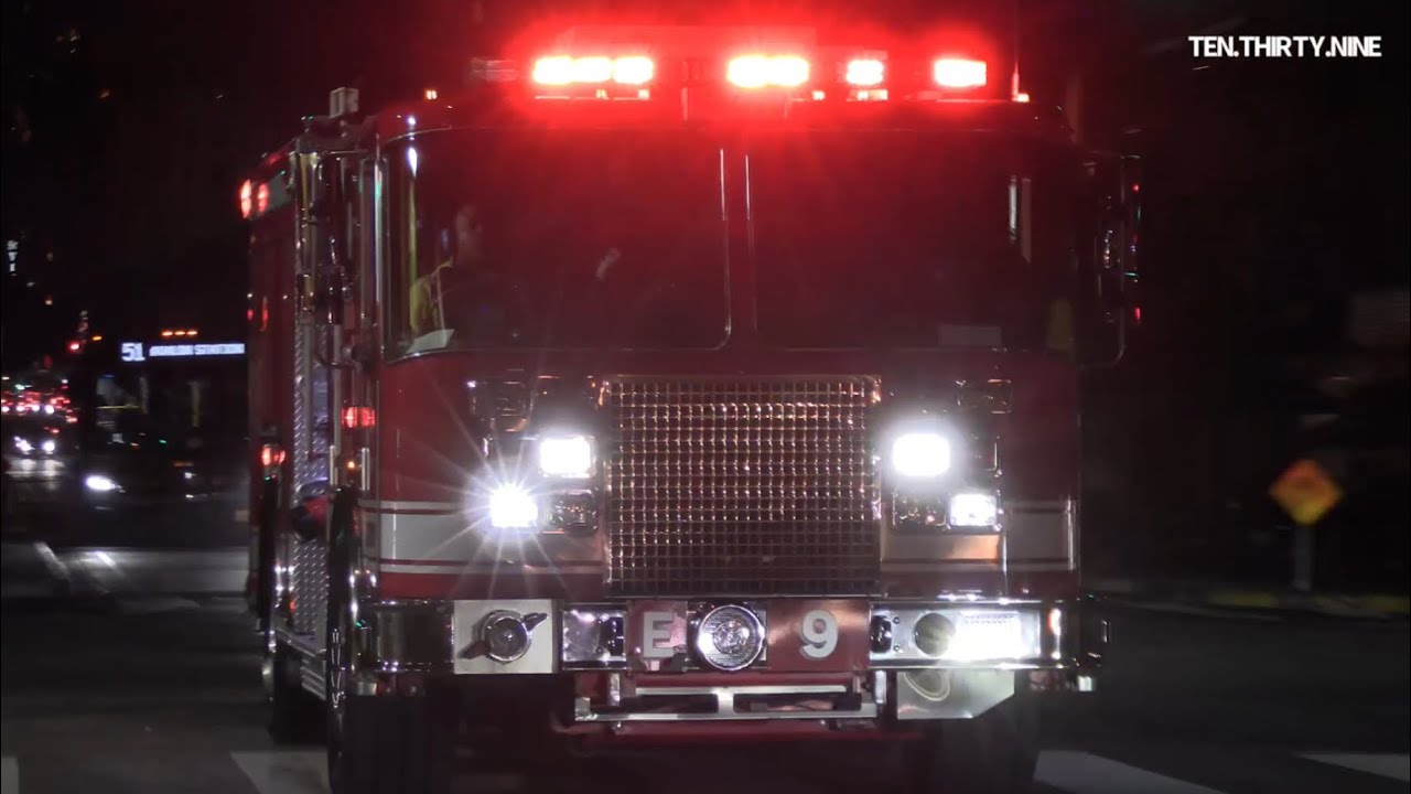 LAFD ENGINE 9 & ALS RESCUE 209 RESPONDING FROM *HQ*