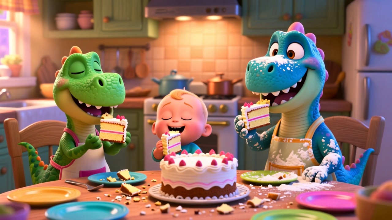 Five Little Dino Bake a Cake | Fun Counting and Baking Song for Kids | Playful Nursery Rhyme