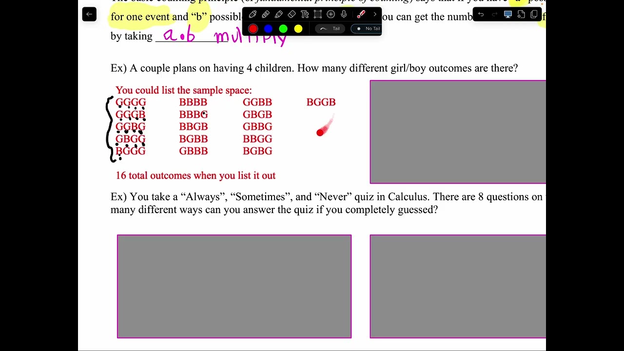 Probability the fundamental counting principle intro notes 5.6.  Pt 1
