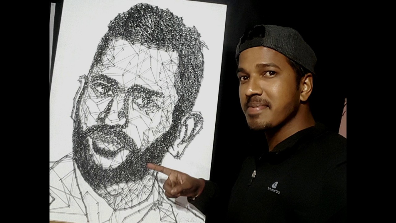 MS Dhoni Nail String Art by JJ| Best Nail Thread Portrait Art by JJ Art Studio
