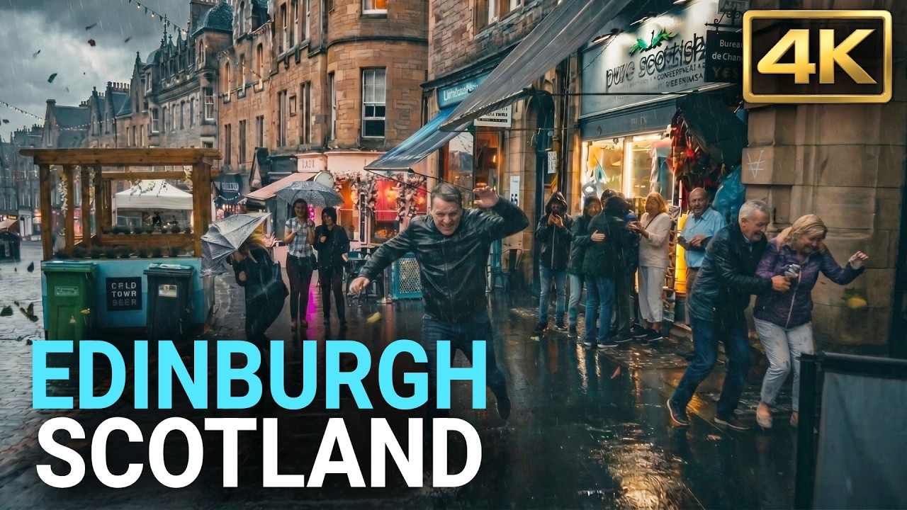 Rainy Walk Becomes A STORM in Edinburgh Scotland - 2022