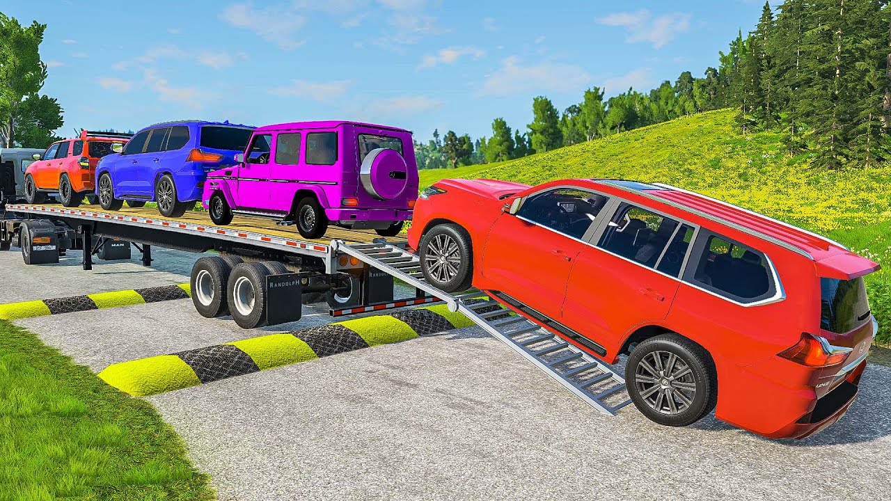 Flatbed Truck Mcqueen #51 | Transportation with Truck - Pothole vs Car - Beamng.Drive