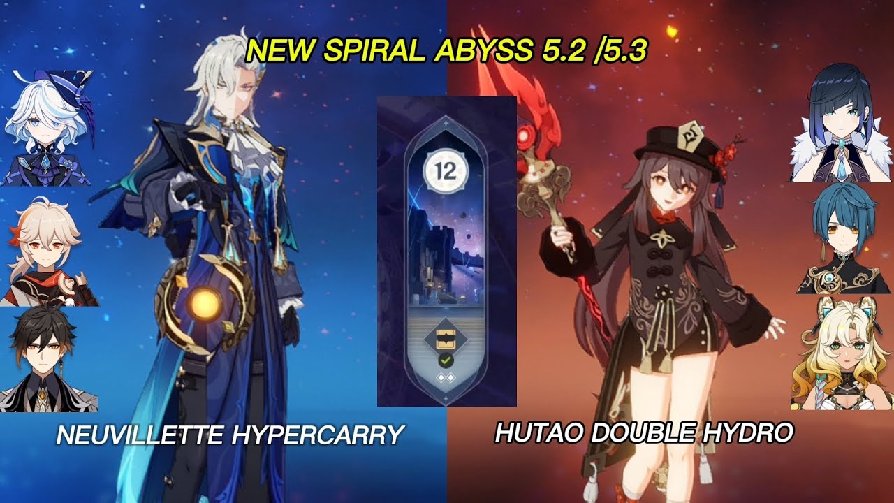 C0 NEUVILLETTE HYPERCARRY & C1 HUTAO DOUBLE HYDRO | GENSHIN IMPACT 5.2/5.3 | floor 12 9 stars