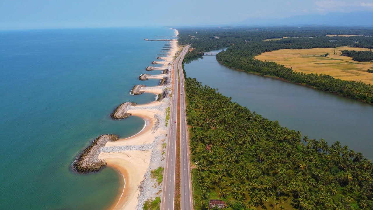 UDUPI | Maravanthe Beach Road | The Highway cross between the Sea and River | Drone view